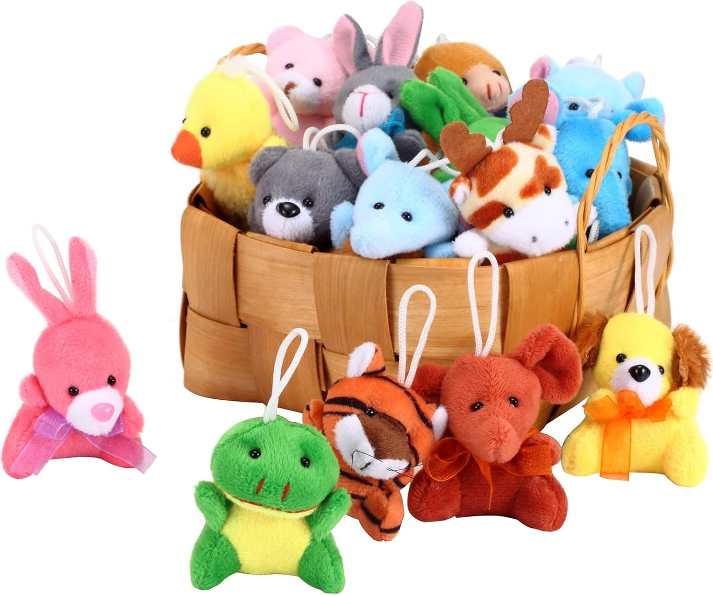 48 Pieces Mini Plush Animals Toys Set, Small Stuffed Animal Keychain Set for Valentine Gift,Easter Egg Filter,Carnival Prizes, Classroom Rewards, Goody Bags Filler,Party Favors