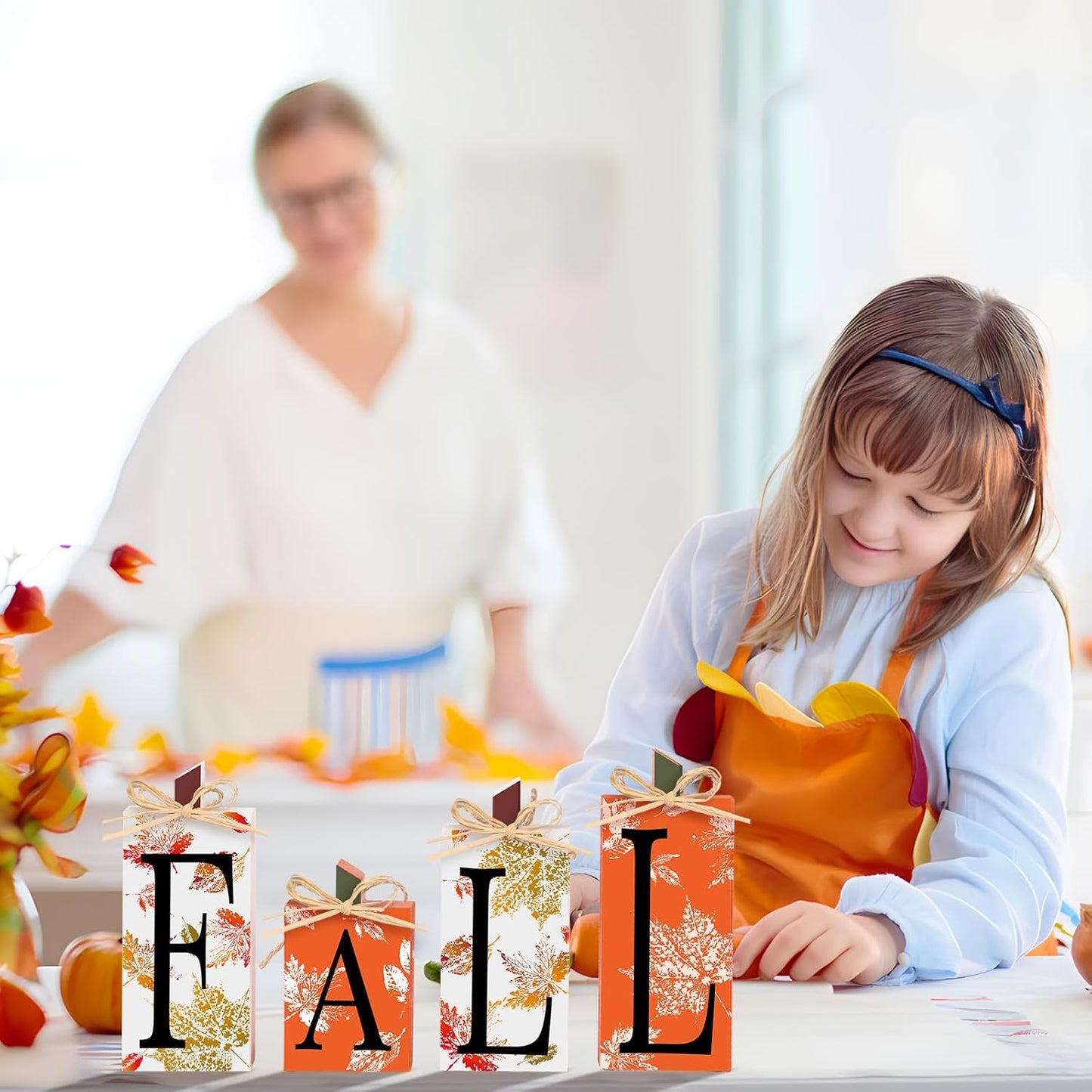 Super Holiday Fall Decor, 4 PCS Autumn Wood Sign Include Fall Lettered Block Tabletop Decorations, for Farmhouse Harvest Thanksgiving Home Office Indoor Party Decor.