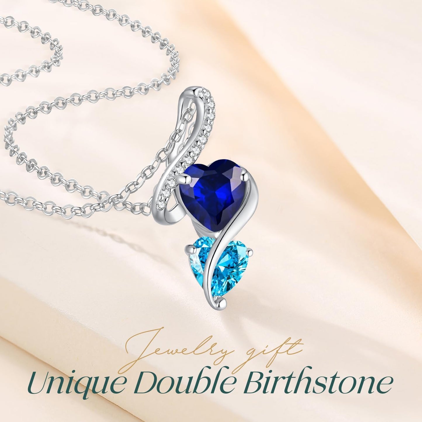 LOUISA SECRET Unique Double Heart Necklace Gifts for Wife Women, 925 Sterling Silver Tiny Birthstone Pendant Jewelry Gift for Her Girlfriend Mom Valentine's Day Anniversary Mother's Day Birthdays & Christmas