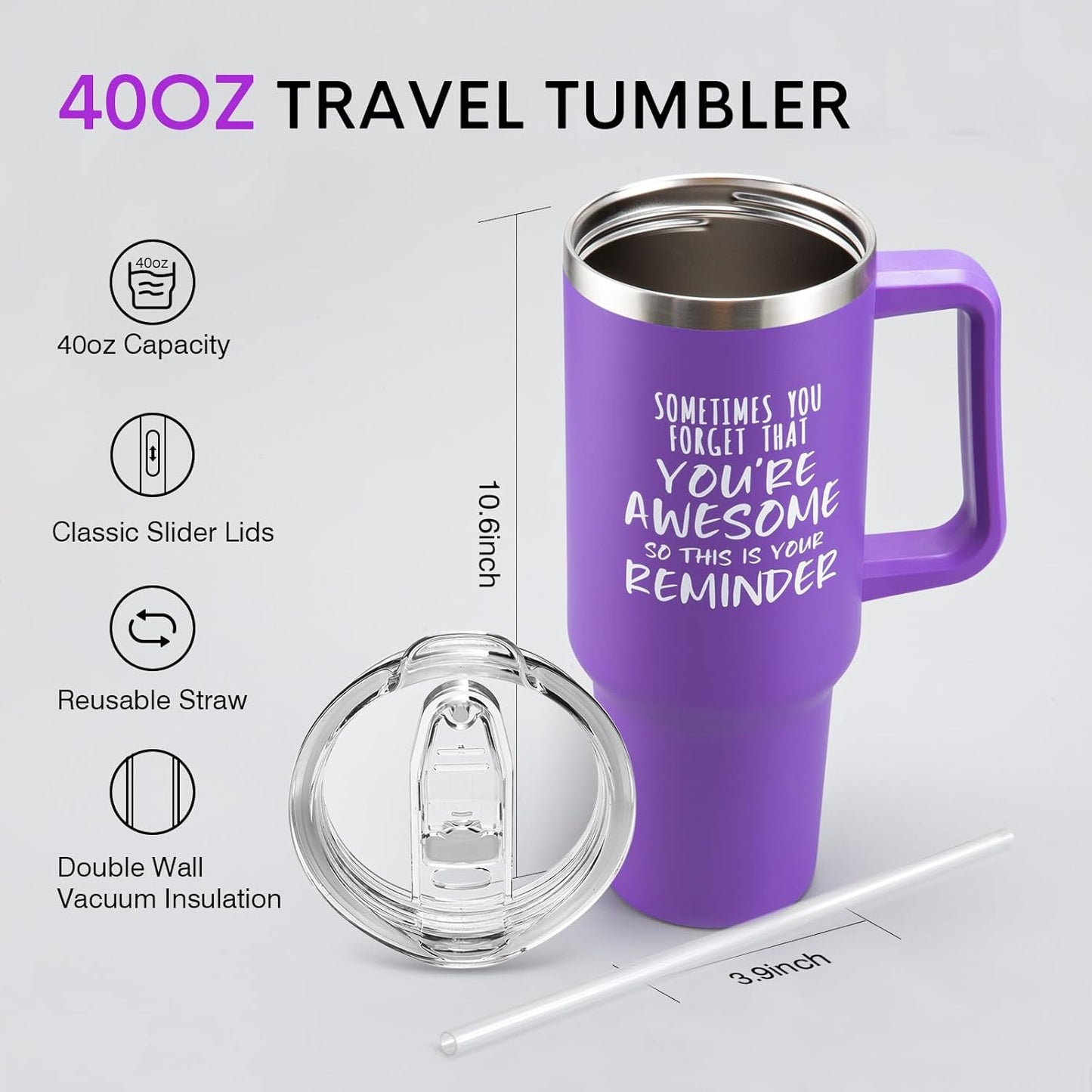 NOWWISH Gifts for Women, Sometimes You Forget You're Awesome 40 oz Tumbler with Handle and Straw, Birthday Gifts for Her Mom Wife Girlfriend and Sister - Purple