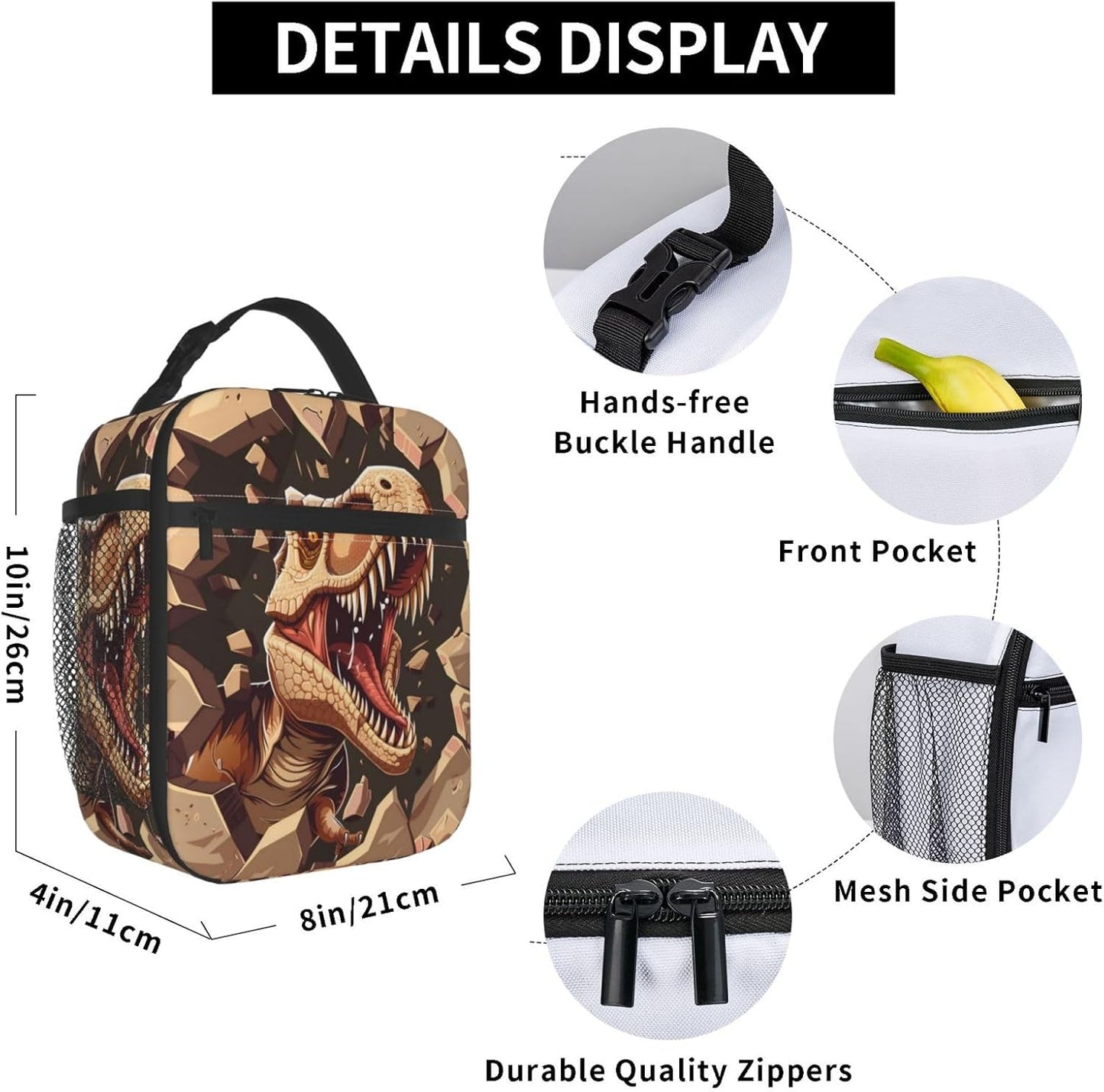 Insulated Lunch Box for Women Men, Dinosaur Lunch Box Reusable Portable Lunch Bag Cooler Tote Waterproof Lunch Container for Office Picnic Work Travel