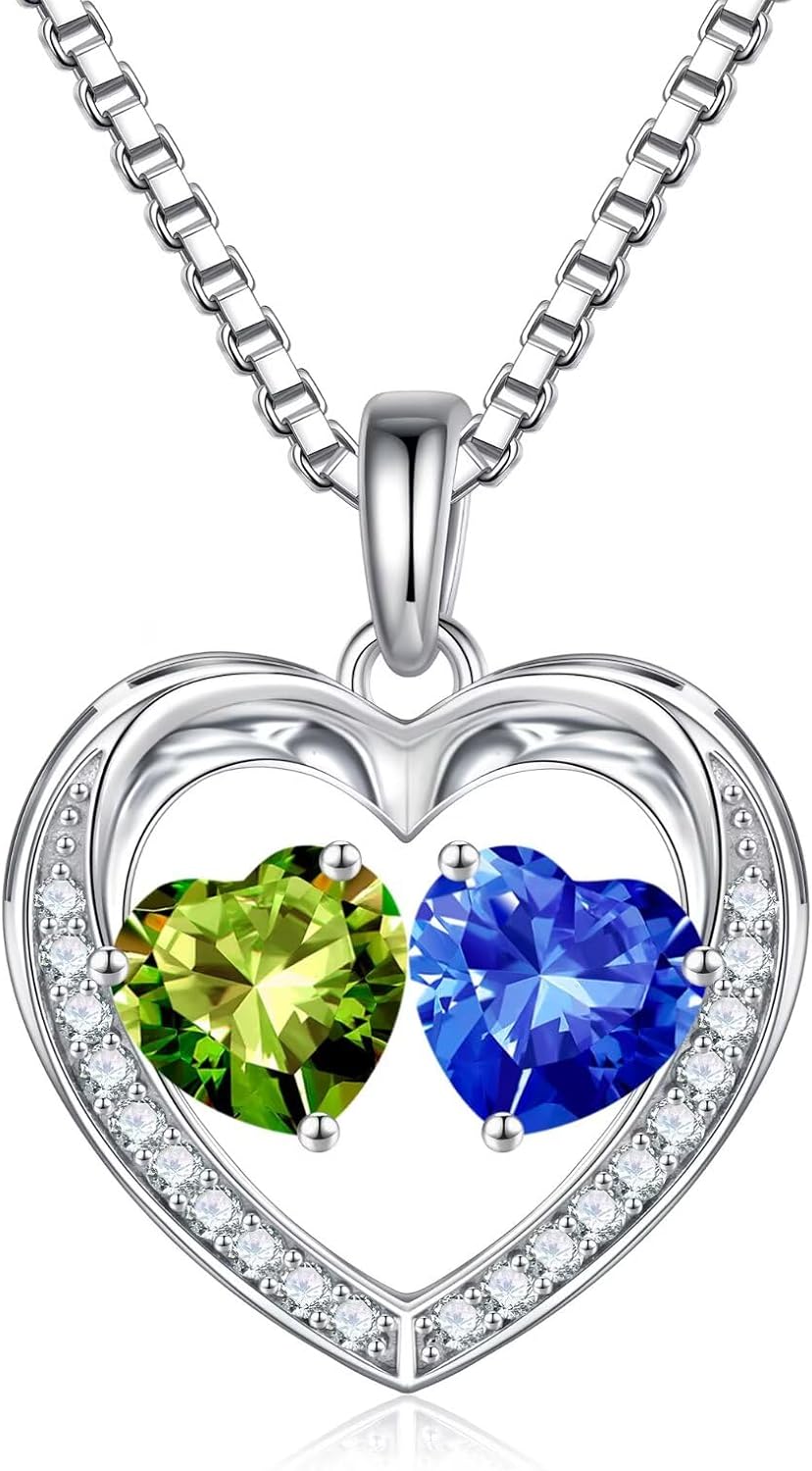 Iefil Birthstone Jewelry for Women - 925 Sterling Silver Birthstone Necklace, Anniversary Birthday Gifts for Women, Jewelry Gifts for Her Wife Mom Daughter