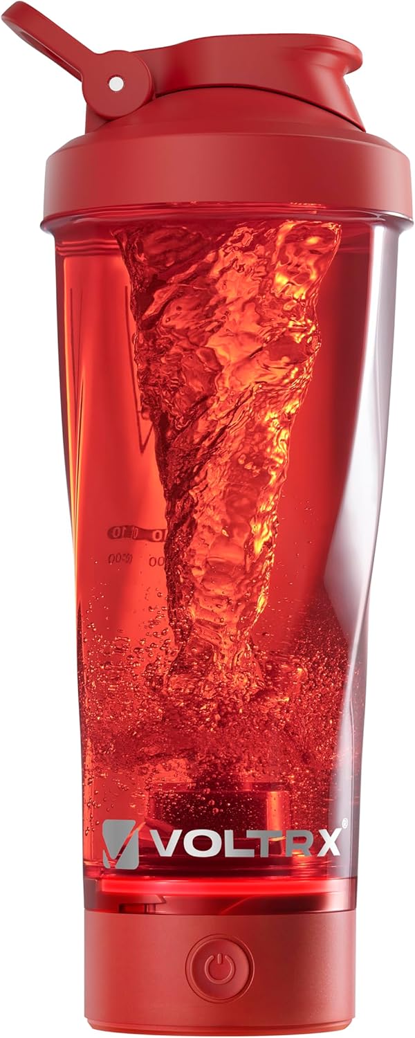 VOLTRX VortexBoost Electric Shaker Bottle, USB C Rechargeable Protein Shake Mixer, Shaker Cups for Protein Shakes and Meal Replacement Shakes, BPA-Free, Made with Tritan,Red