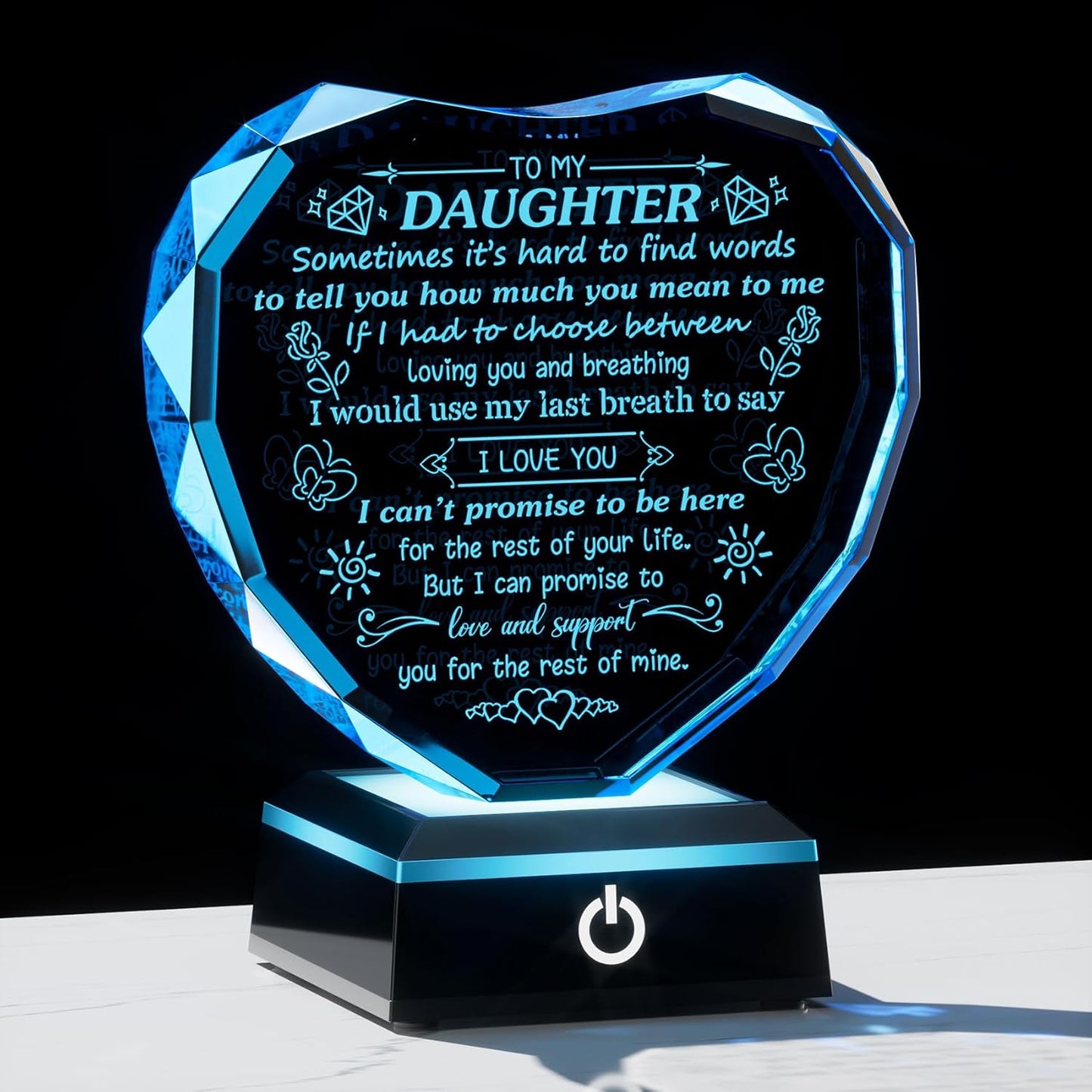 Meaningful to My Daughter Gifts from Dad Mom, Heart Crystal Plaque Keepsake Presents for Daughter with Colorful LED Light Base,Christmas Birthday Graduation Gifts for Adult Daughter