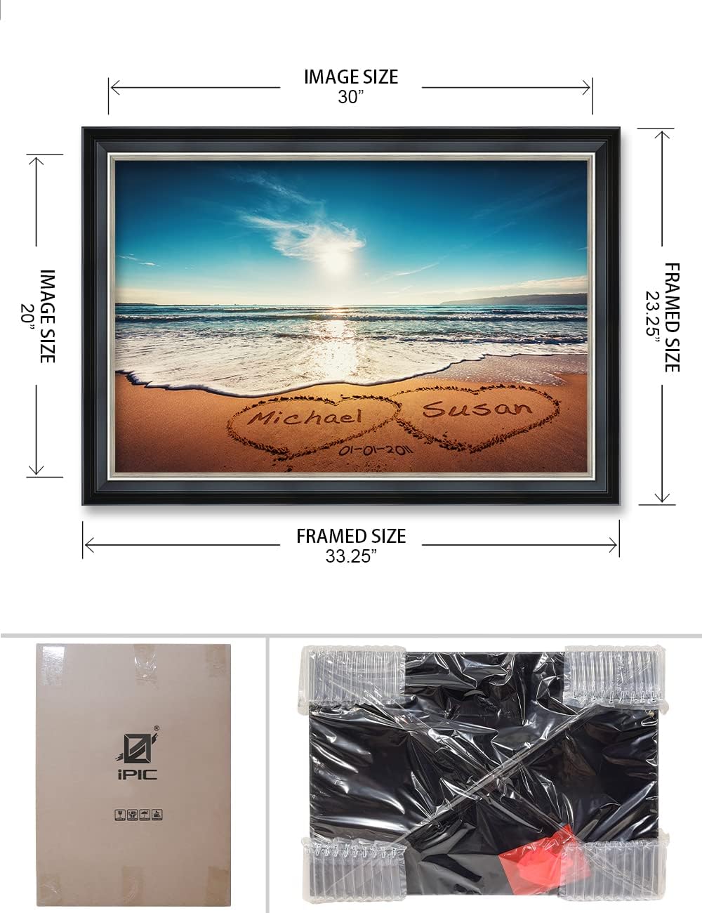 IPIC - Heart in Heart, Personalized Framed Wall Art with Names and Date om, Giclee Prints with Solid Wood Frame, Customized Gift for for Wedding Anniversary
