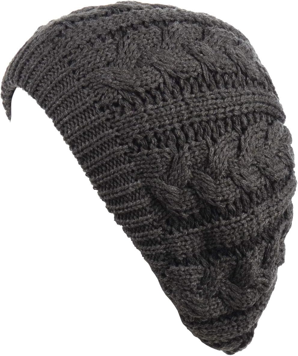 BYOS Womens Winter Cozy Cable Fleece Lined Knit Beret Beanie Hat (Set Available)
