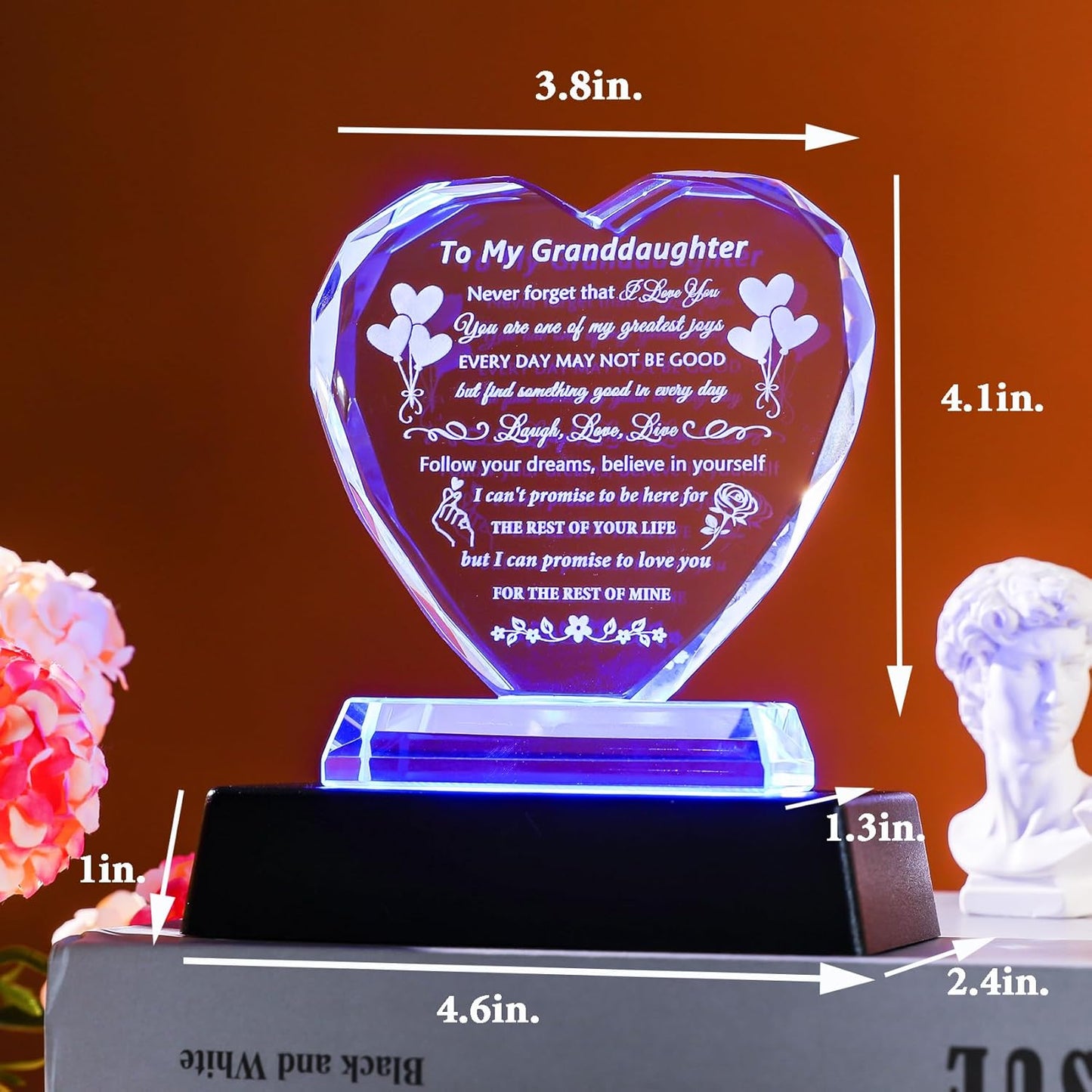 YWHL Granddaughter Gifts from Grandma Grandpa Birthday Gifts for Granddaughter Crystal Keepsake with Colorful Base Meaningful Gift for Granddaughters from Nana on Christmas Wedding Graduation