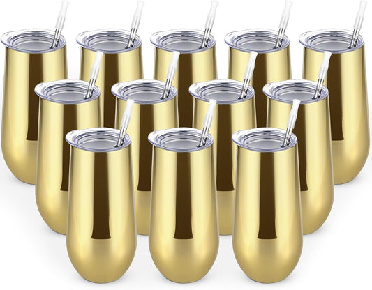 Lifecapido 12 Pack Insulated Champagne Tumblers, 12oz Stemless Flutes, Stainless Steel Tumblers, Insulated Glass for Birthday Party Wedding Christmas, Gold Plating