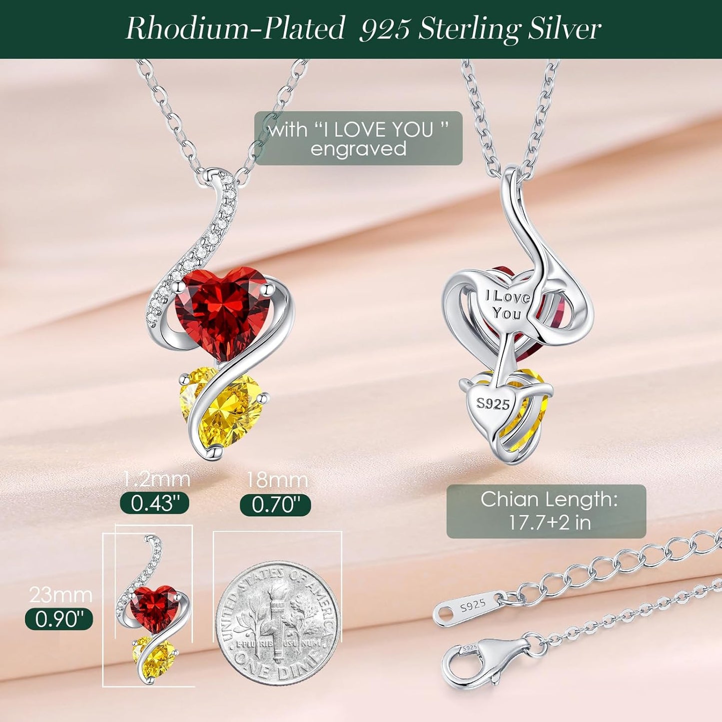 LOUISA SECRET Unique Double Heart Necklace Gifts for Wife Women, 925 Sterling Silver Tiny Birthstone Pendant Jewelry Gift for Her Girlfriend Mom Valentine's Day Anniversary Mother's Day Birthdays & Christmas
