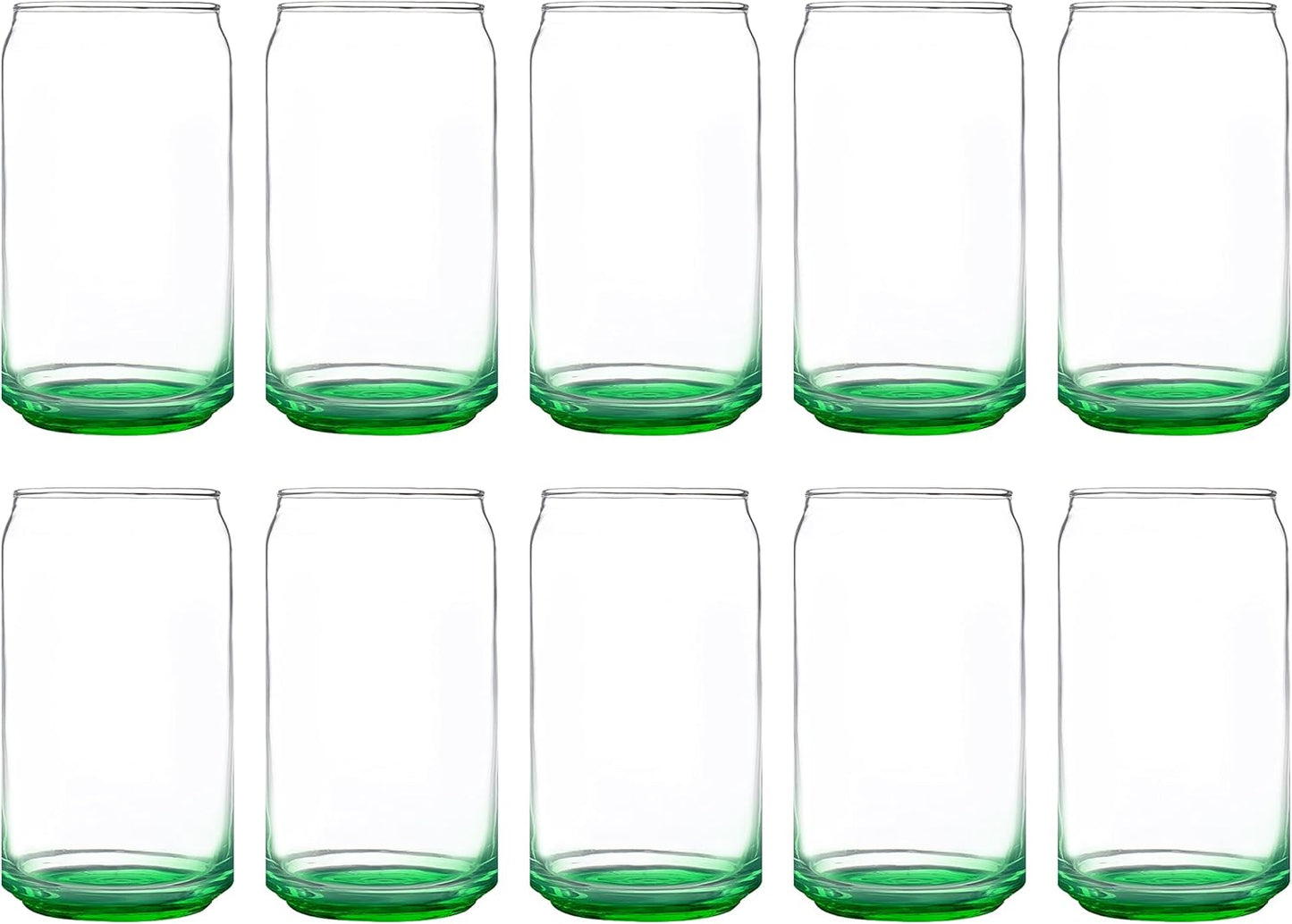 DISCOUNT PROMOS Beer Can Glasses Set of 10, 16 oz. Pint Sized, Soda Can Shape, Glassware, Green