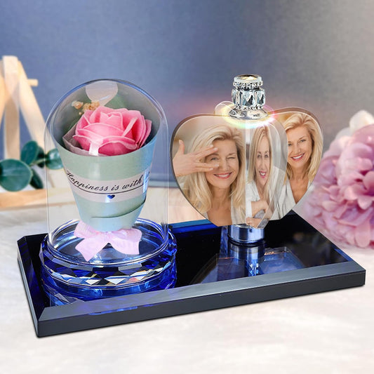 Heart-shaped crystal windmill light photo custom romantic warm gift seven-color glowing special love for mother sacred Christmas,Heart-Rose-Pink