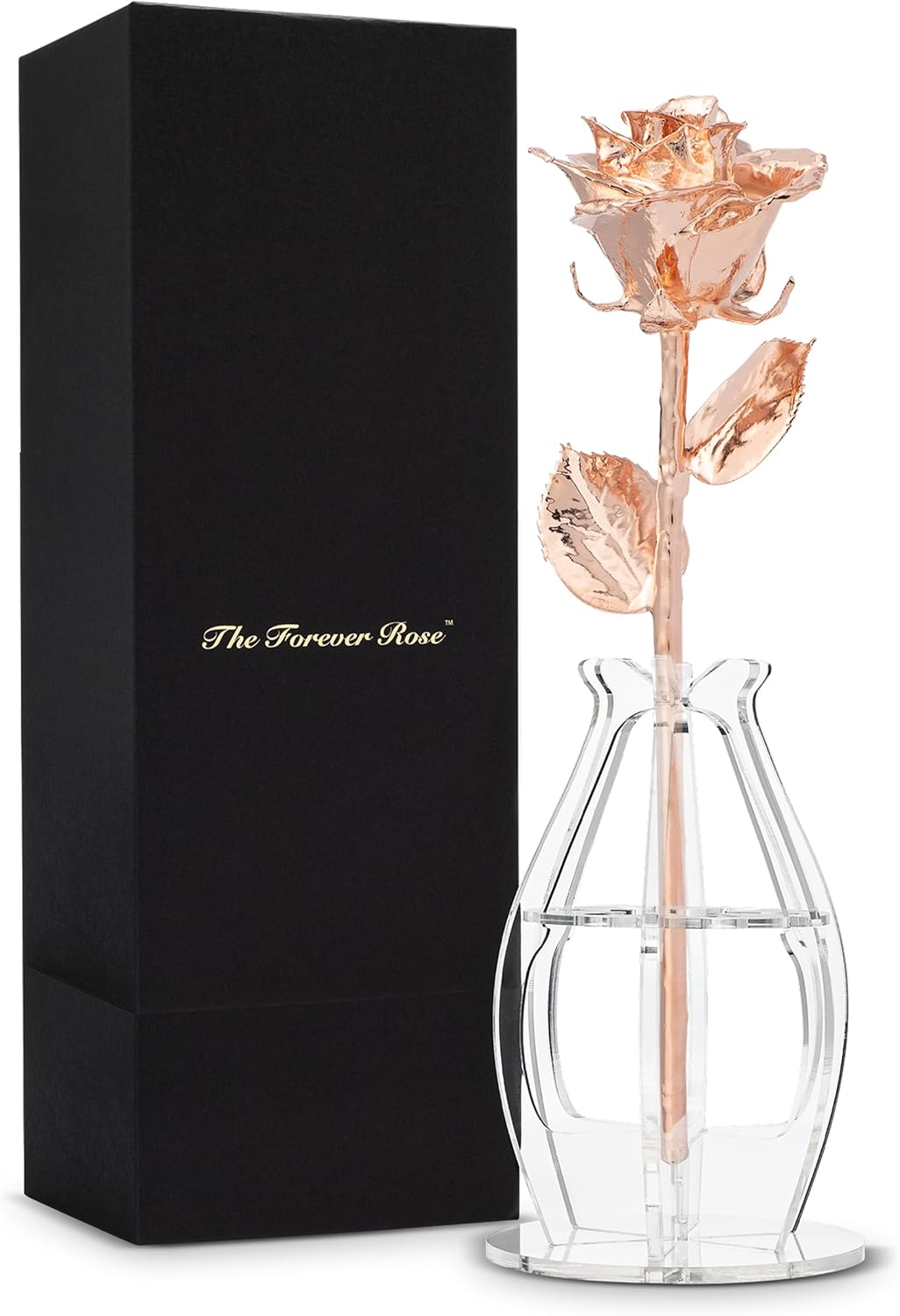 Forever Rose Real Rose Dipped in Rose Gold, Handcrafted Preserved Rose in Bloom Box and Phantom Vase, Romantic Gift for Her, Elegant Keepsake for Anniversary, Birthday, or Any Special Occasion