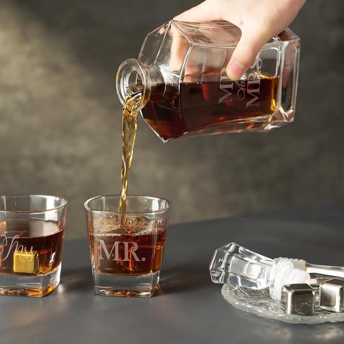 AW BRIDAL Whiskey Decanter Set with Wooden Keepsake Box, Mr & Mrs Glasses, Ice Cubes, Wedding Gifts Bridal Shower Gifts Engagement Gift for Couples Newlyweds