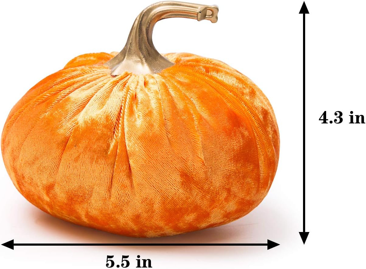 Ogrmar Set of 6 Pack Handmade Velvet Pumpkins Decor,Super Soft Stuffed Pumpkin with Exquisite Craftsmanship for Fall Halloween Thanksgiving Decoration