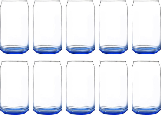 DISCOUNT PROMOS Beer Can Glasses Set of 10, 16 oz. Pint Sized, Soda Can Shape, Glassware, Blue