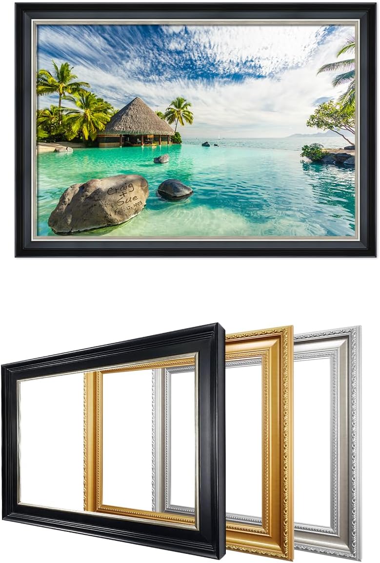 IPIC - "Tropical Memories Personalized Framed Wall Art, Custom Beach Canvas Print with Solid Wood Frame, A Personalized Gift with Name and Date for Couple, Wedding, or Anniversary