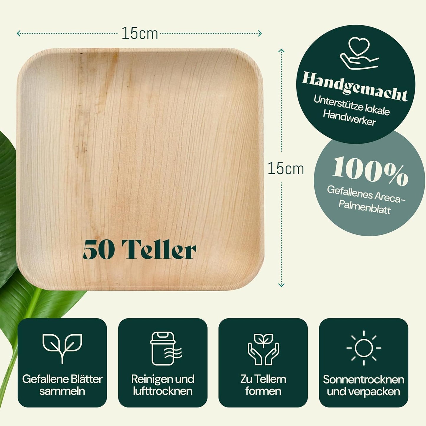 Chic Leaf Palm Leaf Compostable Plates Disposable - 6" Square, 50 Pack - Heavy-Duty Biodegradable, Disposable Party Bamboo Appetizer Plates - Party Serving Supplies