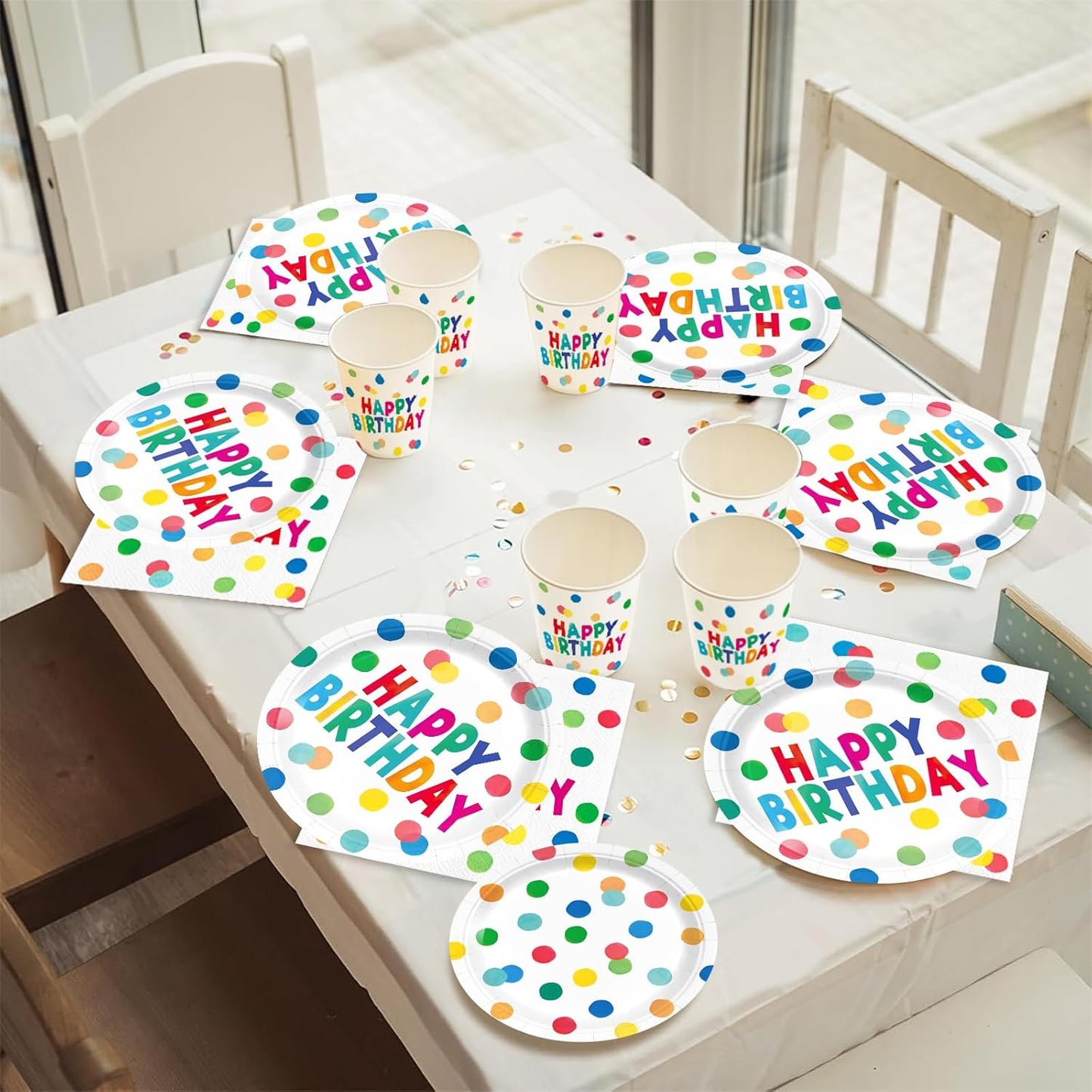 96pcs Happy Birthday Party Plates and Napkins Polka Dots Birthday Party Supplies Colorful Dots Paper Cup Party Supplies for Girls Boys Serve 24 Guests