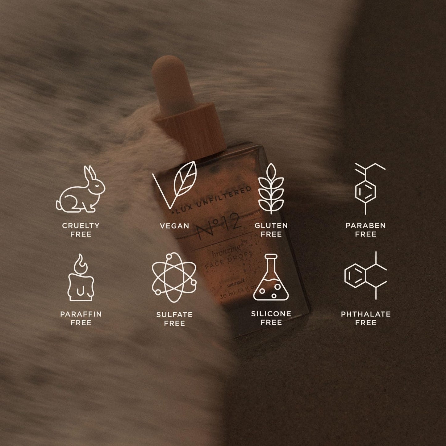 + Lux Unfiltered N°12 Sunstruck Face Tanning Drops - Fragrance Free Bronzing Drops for Face with Hyaluronic Acid, Coconut Water, & Passionfruit Oil - Cruelty Free & Vegan Self Tanner