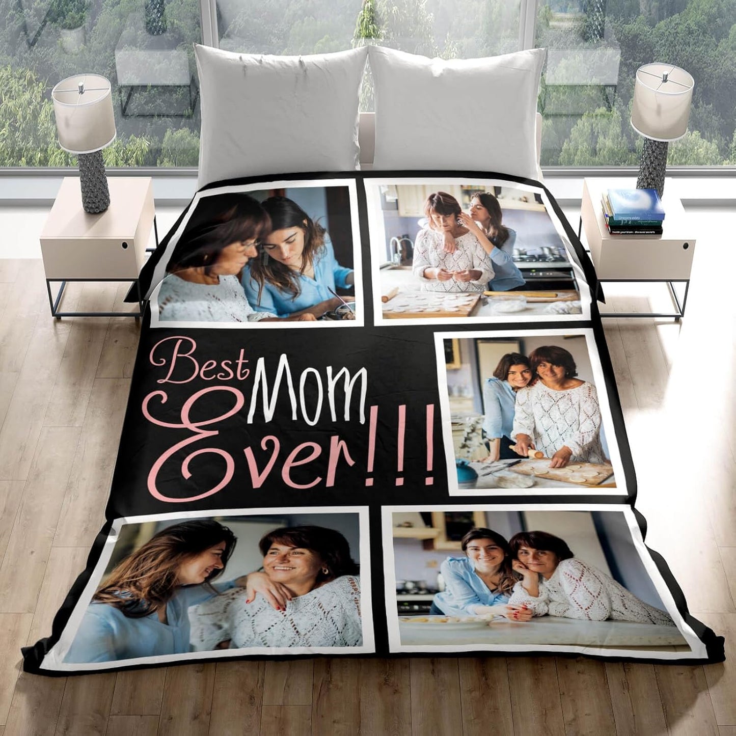 Custom Mom Blanket with 5 Photos Personalized Blanket with Pictures Customized Throw Gifts for Mom Grandma Photo Throw Blanket for Birthday Mother's Day, 15 Colors Available