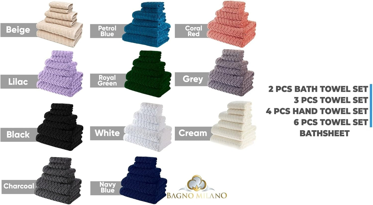 BAGNO MILANO Turkish Bath Towels, Soft Plush Jacquard Luxury Bath Towels, Quick Dry Towel Set (Navy, 4 Pcs Hand Towel Set)