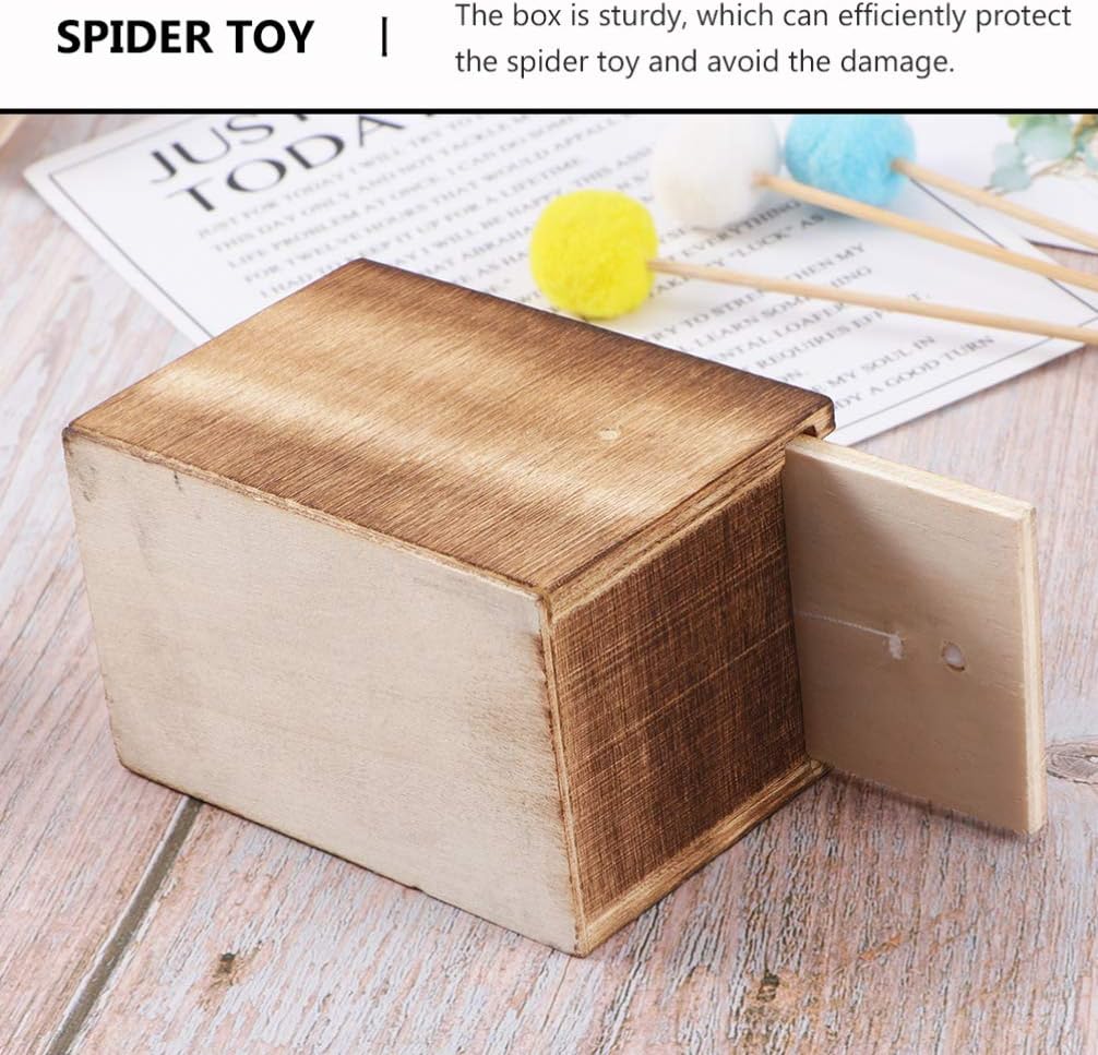 NUOBESTY Spider Prank Toy Box Tricky Spider Box Fake Spider in a Box Funny Wooden Box Toy April Fool Halloween Joke Toys Scare Shocker Surprise Spider Model 2pcs