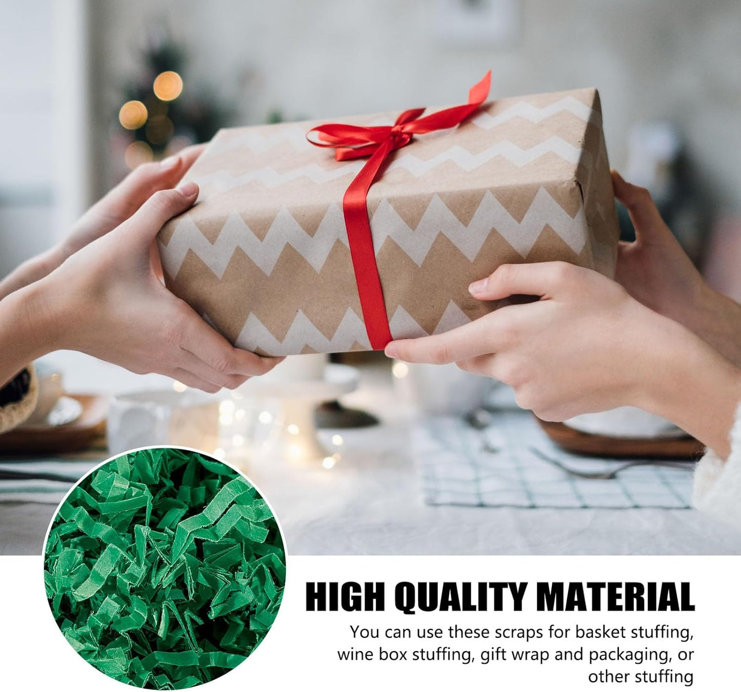 ZEBMOON 2 LB Green A Crinkle Cut Paper Shred Filler Great for Gift Wrapping, Basket Filling, Birthday, Wedding, Halloween, Thanksgiving, Christmas Day, New Year Party Decorations Filling Supplies