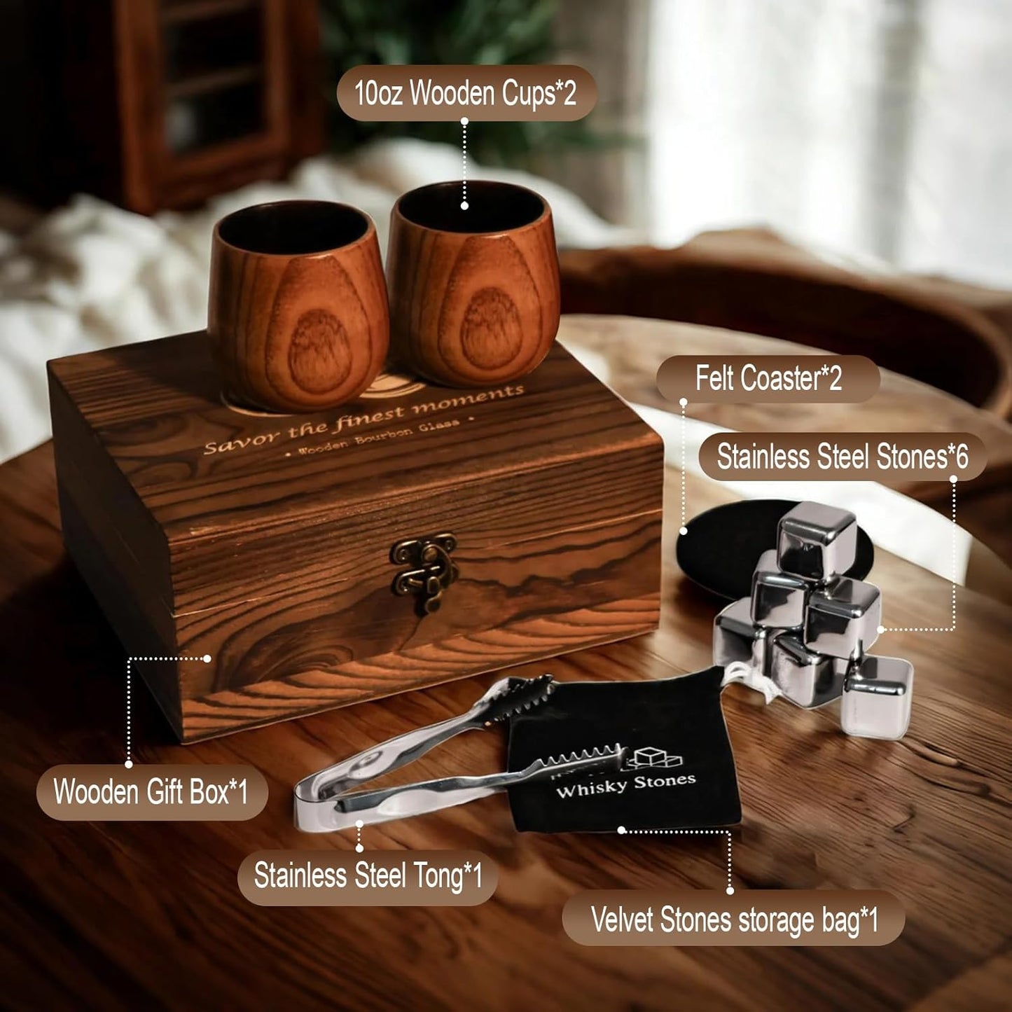 Charred Wooden Bourbon Drinking Glass, Bourbon Gifts for Men, Handcrafted Premium Whiskey Glasses for Dad, Great Whiskey Gifts for Men, Perfect Presents for Boyfriend Father Friends, Wine Tumbler