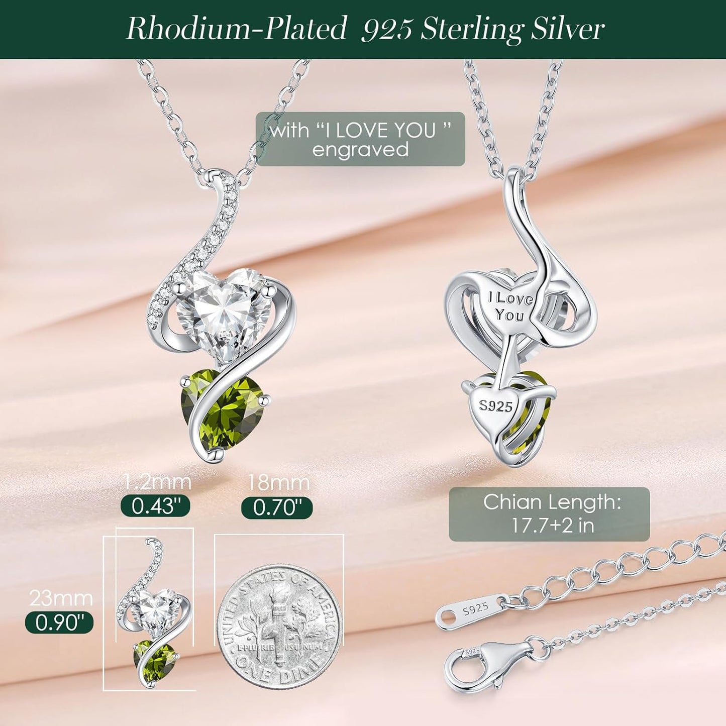 LOUISA SECRET Unique Double Heart Necklace Gifts for Wife Women, 925 Sterling Silver Tiny Birthstone Pendant Jewelry Gift for Her Girlfriend Mom Valentine's Day Anniversary Mother's Day Birthdays & Christmas
