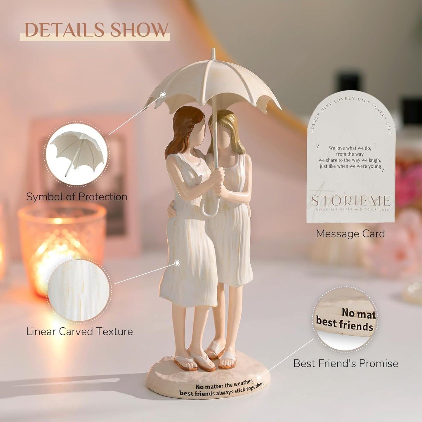 Best Friend Birthday Gifts for Women - Friendship Christmas & Birthday Gift for Bestie BFF - Resin Sister Figurines
