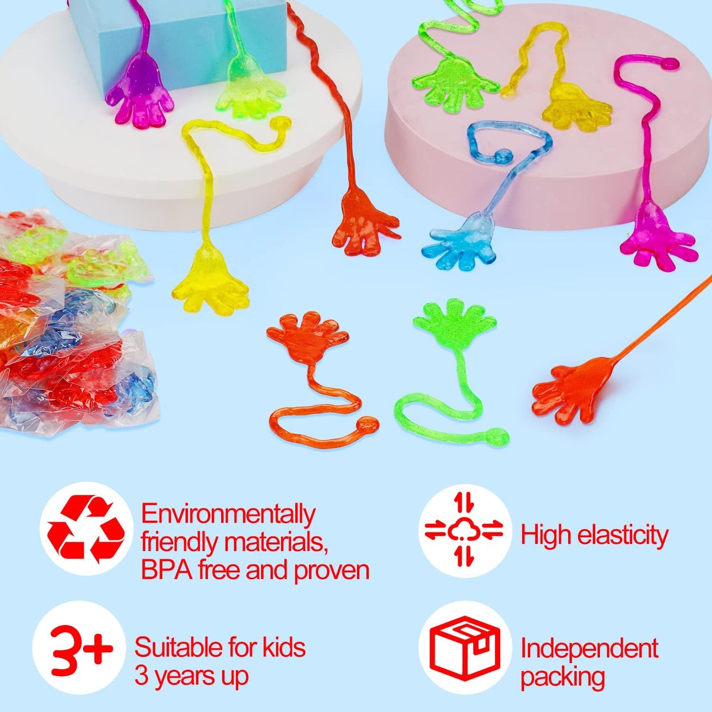 40PCS Glitter Sticky Hand Party Favors for Kids Birthday Supplies Halloween Goodie Bag Stuffers Classroom Treasure Box Carnival Prizes Bulk Treat Trinkets Pinata Fillers Mini Stuff Stretchy Toys