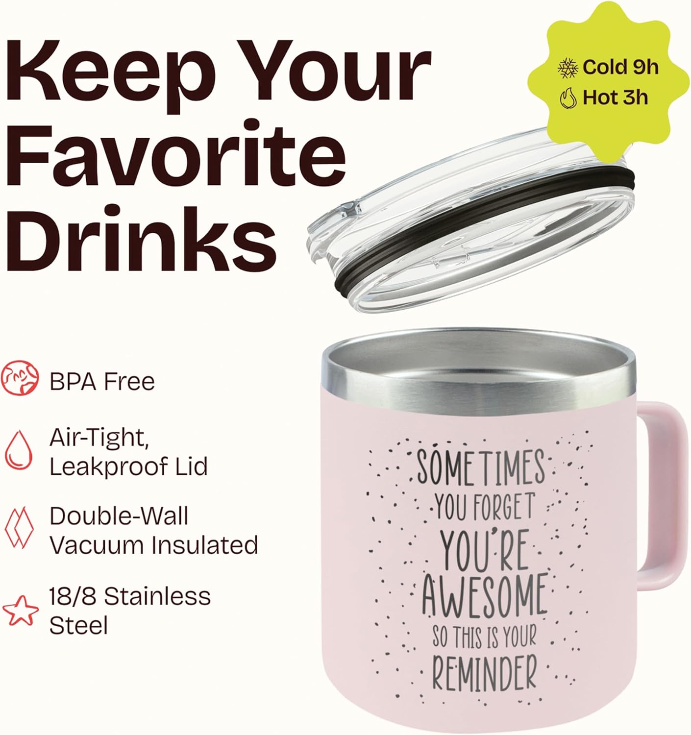 KLUBI Cute Pink Birthday Gifts for Women - Sometimes You Forget Your Awesome Gifts for Mothers Day, Her, Coworkers, Boss Day, Nurses Week College Girl Gift Ideas for Mothers Day Mugs 14 Ounce