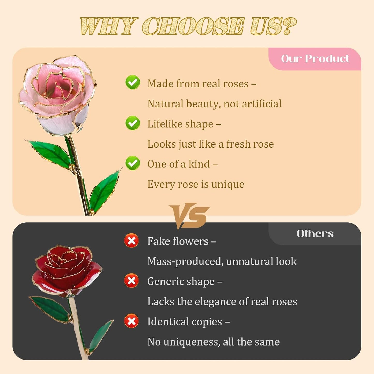 Mikasol Real 24K Gold Dipped Realistic Rose – Timeless Lifelike Bloom with Heart Puzzle Base – Romantic Gradient Pink Flower Gift for Her, Wife, Girlfriend, Mom – Birthday, Anniversary, Mother’s Day