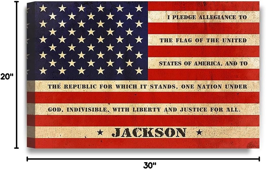 IPIC - American Flag, Personalized Canvas print with Family Name and Oath, Custom Canvas Wall Art for Independent Day, Thanksgiving and Christmas. 30x20