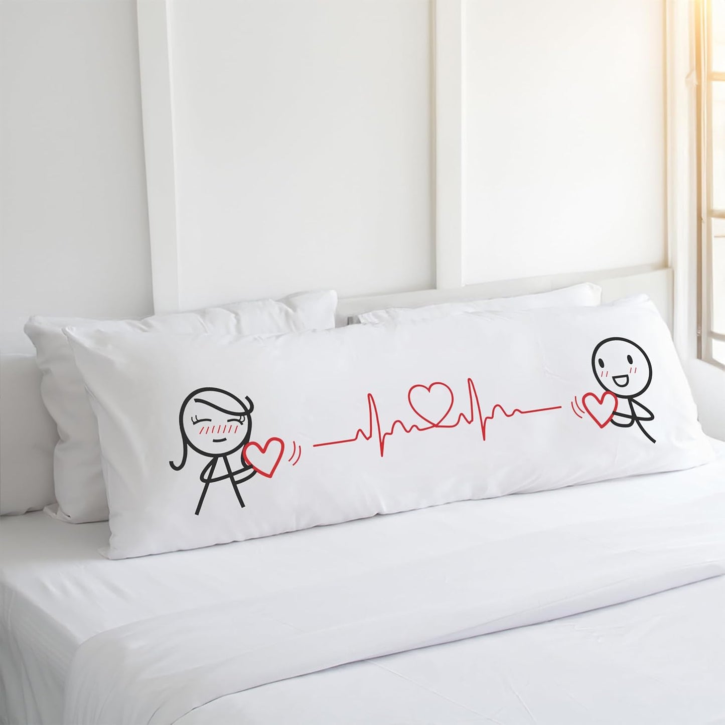 BoldLoft Beat of My Heart Body Pillow Cover-Couple Gifts for 2 Year Anniversary, Wedding, Christmas, Birthday, Valentines Pillow Cover, Romantic Bedroom Decor for Him and Her, 54x20 Body Pillow Case