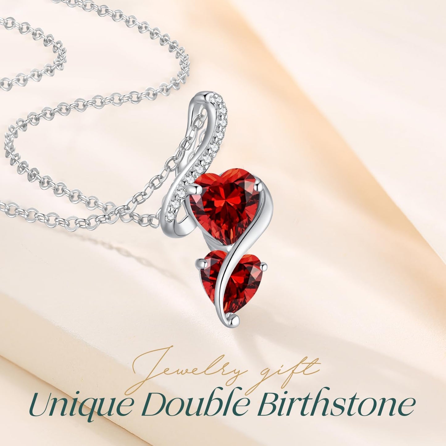 LOUISA SECRET Unique Double Heart Necklace Gifts for Wife Women, 925 Sterling Silver Tiny Birthstone Pendant Jewelry Gift for Her Girlfriend Mom Valentine's Day Anniversary Mother's Day Birthdays & Christmas