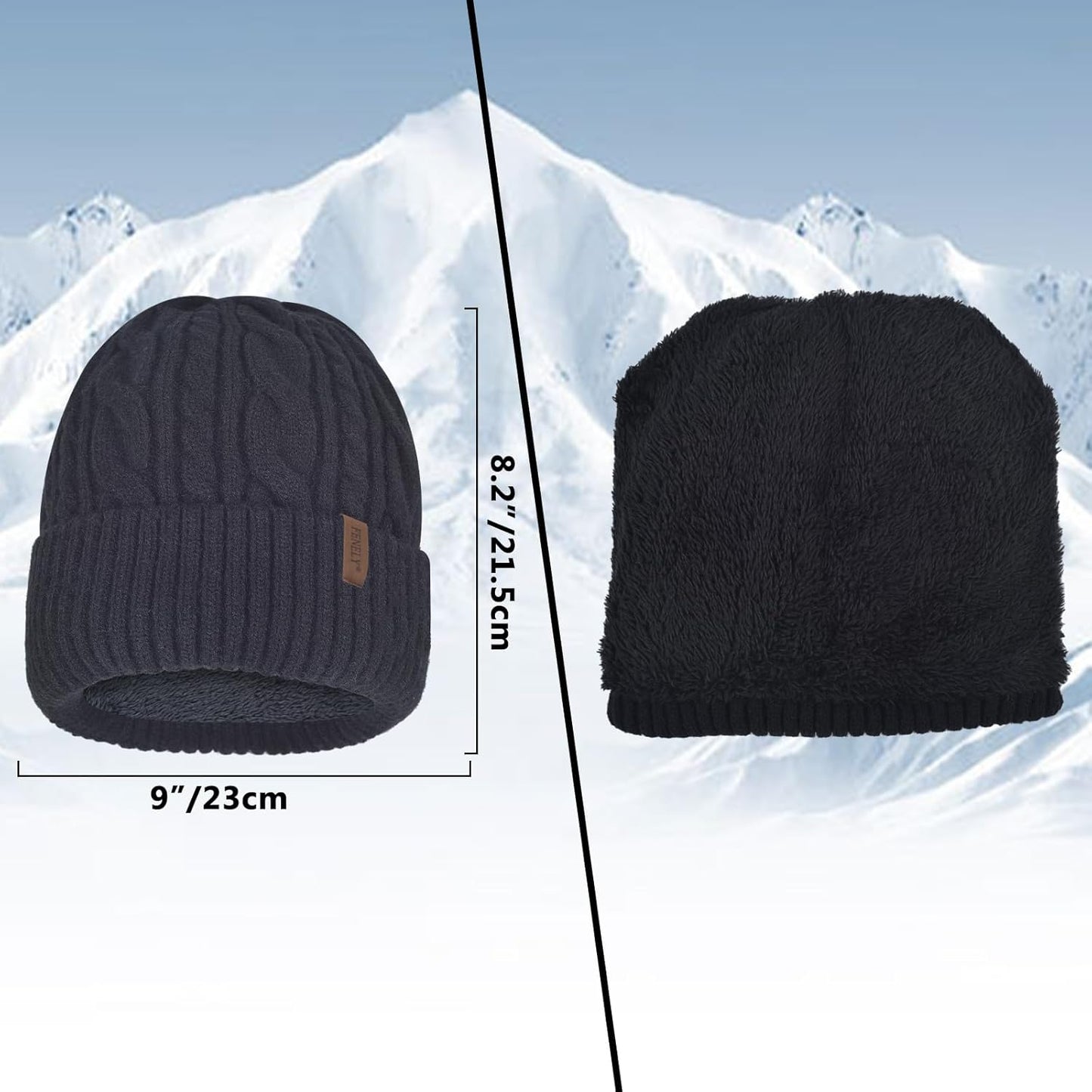 Men Winter Beanie Hat Touchscreen Gloves Scarf Set Warm Fleece Lined