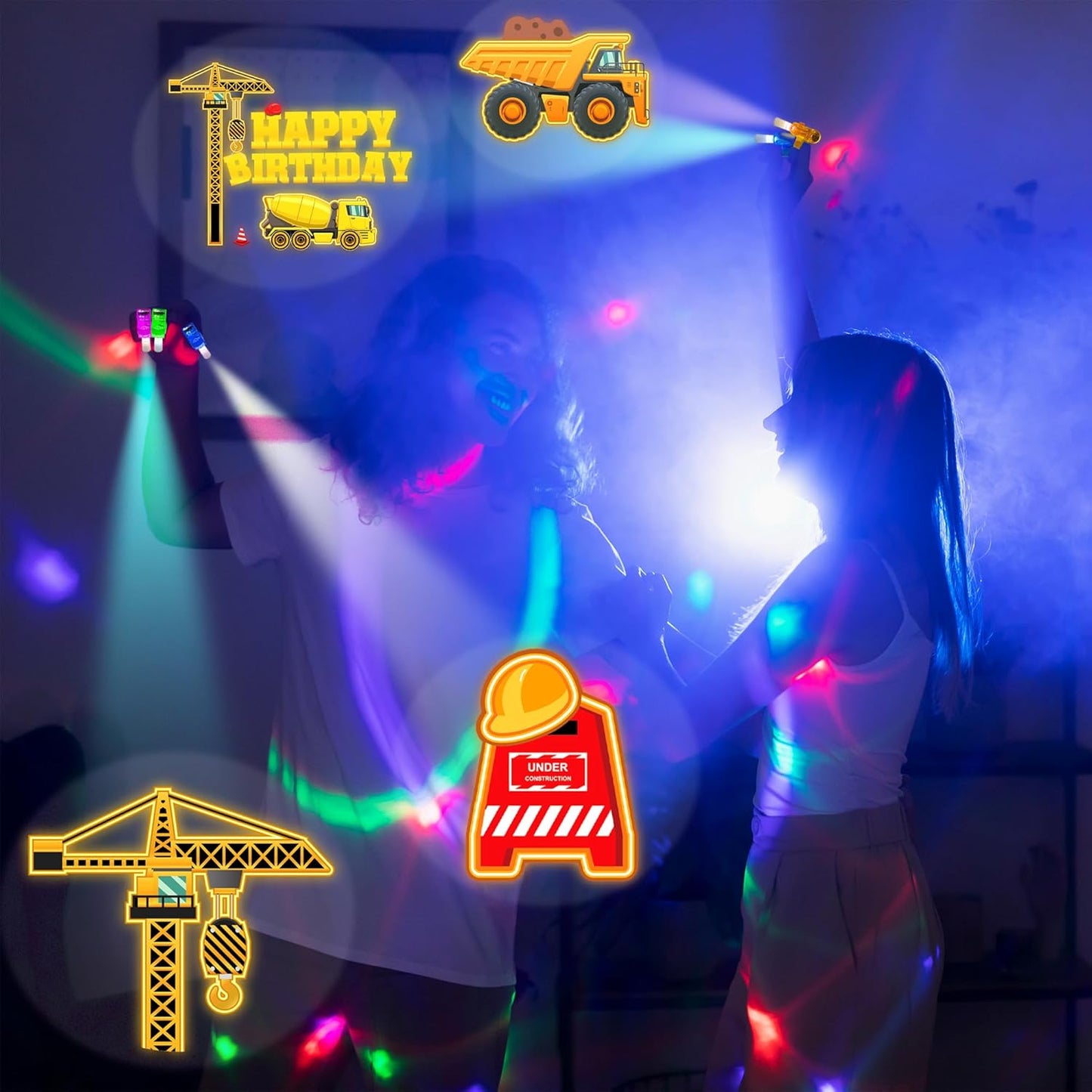 24PCS Construction Party Favors-LED Finger Lights:Glow-in-the-Dark Light-Up Toys Bulk for Kids Boys Girls,Construction themed Party Decorations Supplies, Party Goodie Bags, Classroom Prizes, Fun Gifts