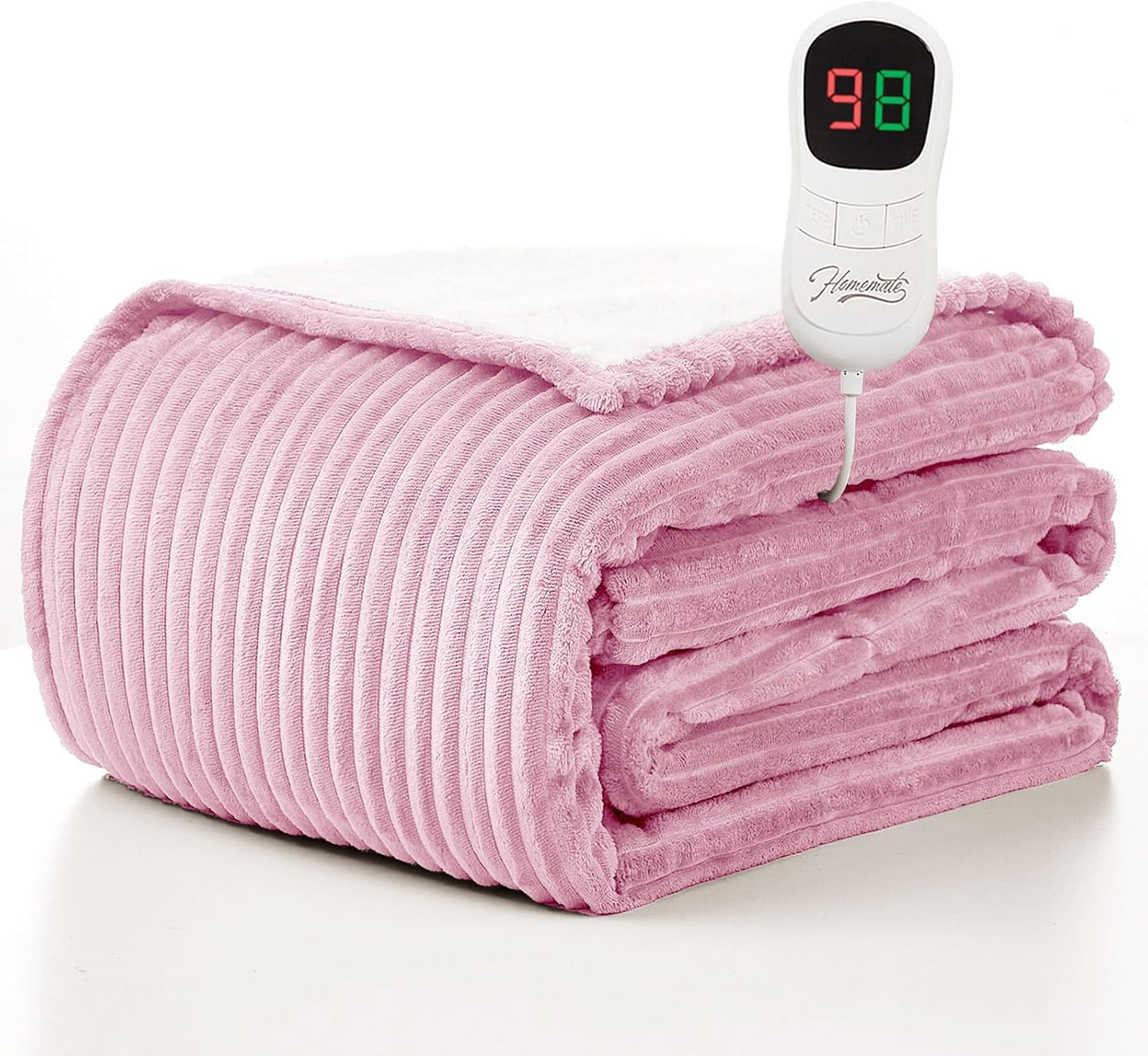 Homemate Electric Heated Blanket Twin Size - 62"x84" Heating Blanket Twin Size 1/2/4/6/8 Hours Auto-Off 10 Heat Level Over-Heat Protection Soft Flannel Sherpa ETL Certification