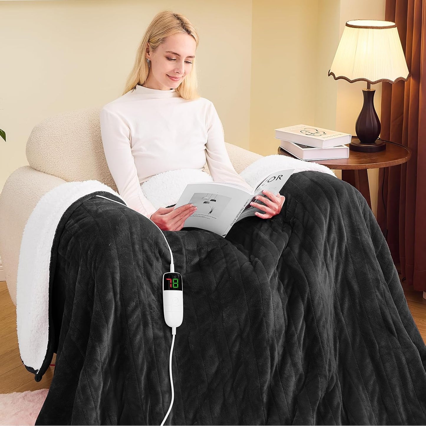 greenoak Heated Blanket Electric Full 72"X84", Heating Blanket with 10 Heat Levels 1/2/4/6/8 Hours Auto-Off Overheat Protection, Soft Flannel Sherpa Warm Heater, ETL Certified Lacquered Black