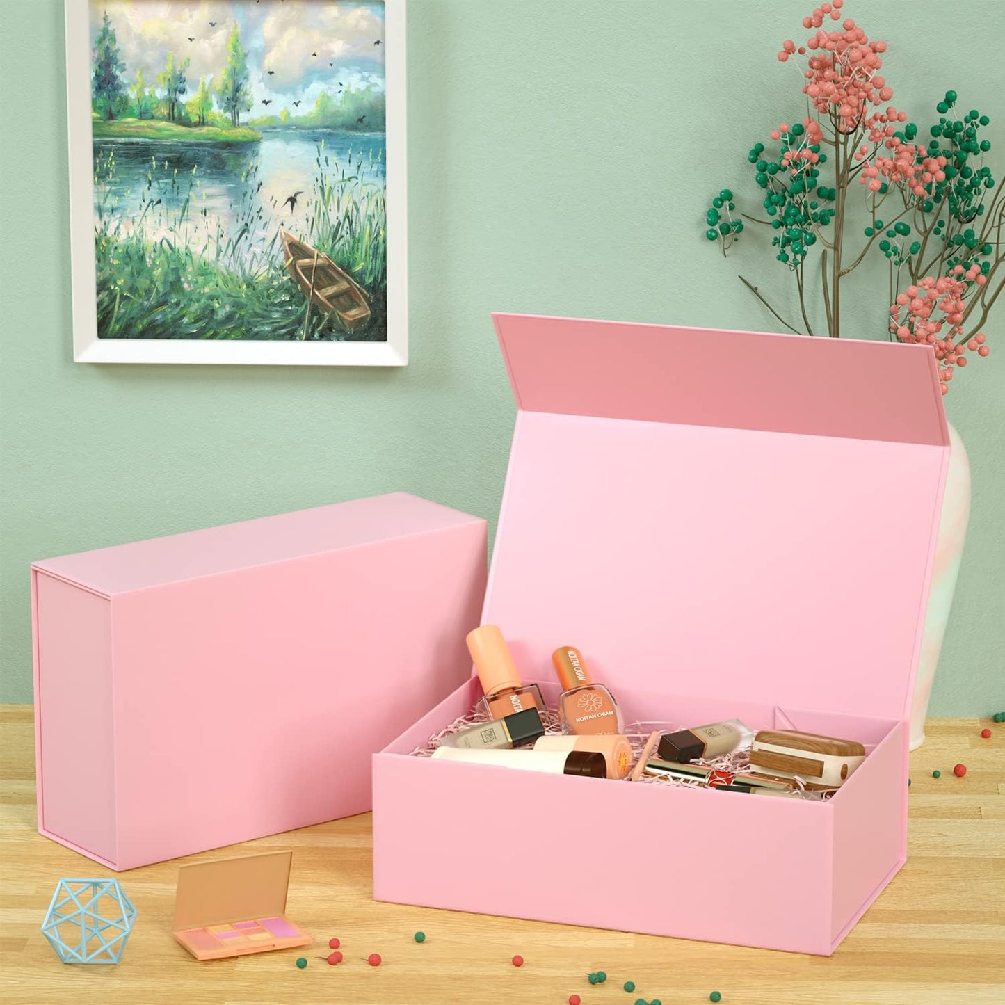 Pink Gift Box, 12x6x4'' Gift box for Presents with Lids Magnetic Closure Rectangle Collapsible for Bridesmaid Proposal Box, Wedding, Christmas, Halloween, Birthday Gift Packging