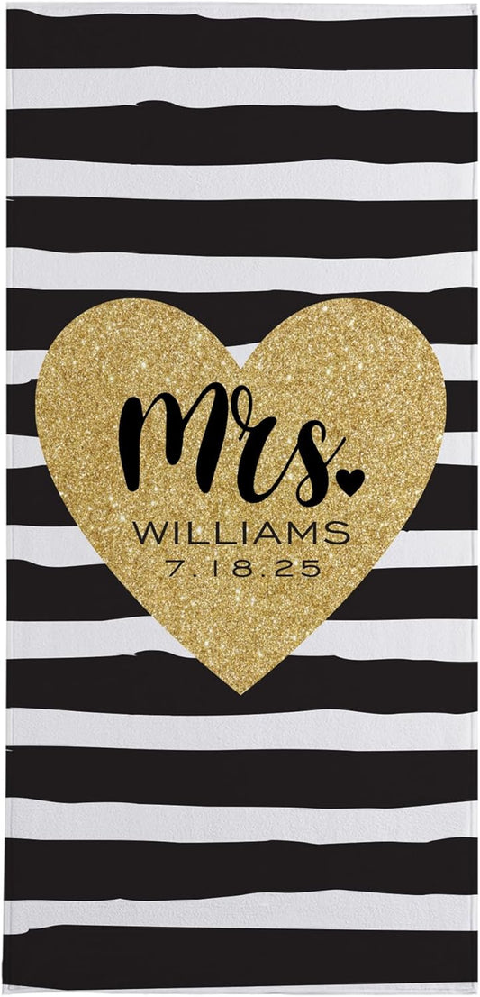 Let's Make Memories Personalized Beach Towel - for Couples - Newlyweds - Honeymoon - Destination Wedding - Custom Message - Standard Size - Just Married - Mrs.