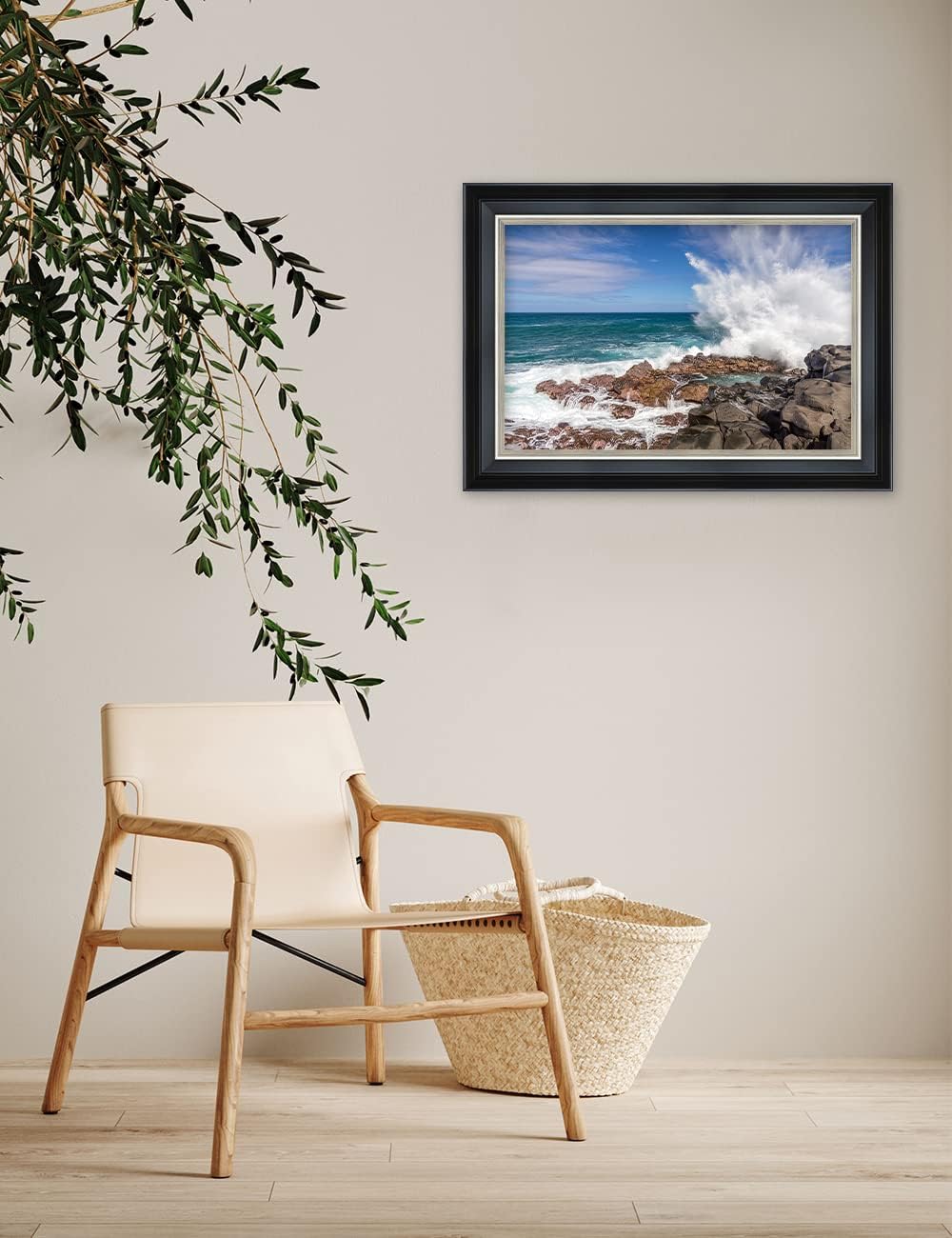 IPIC - Waves Crashing at Queen's Bath Personalized Framed Wall Art with Names and Date on, Giclee Prints with Solid Wood Frame, Customized Gift and Memorial Gifts for Wedding Anniversary.