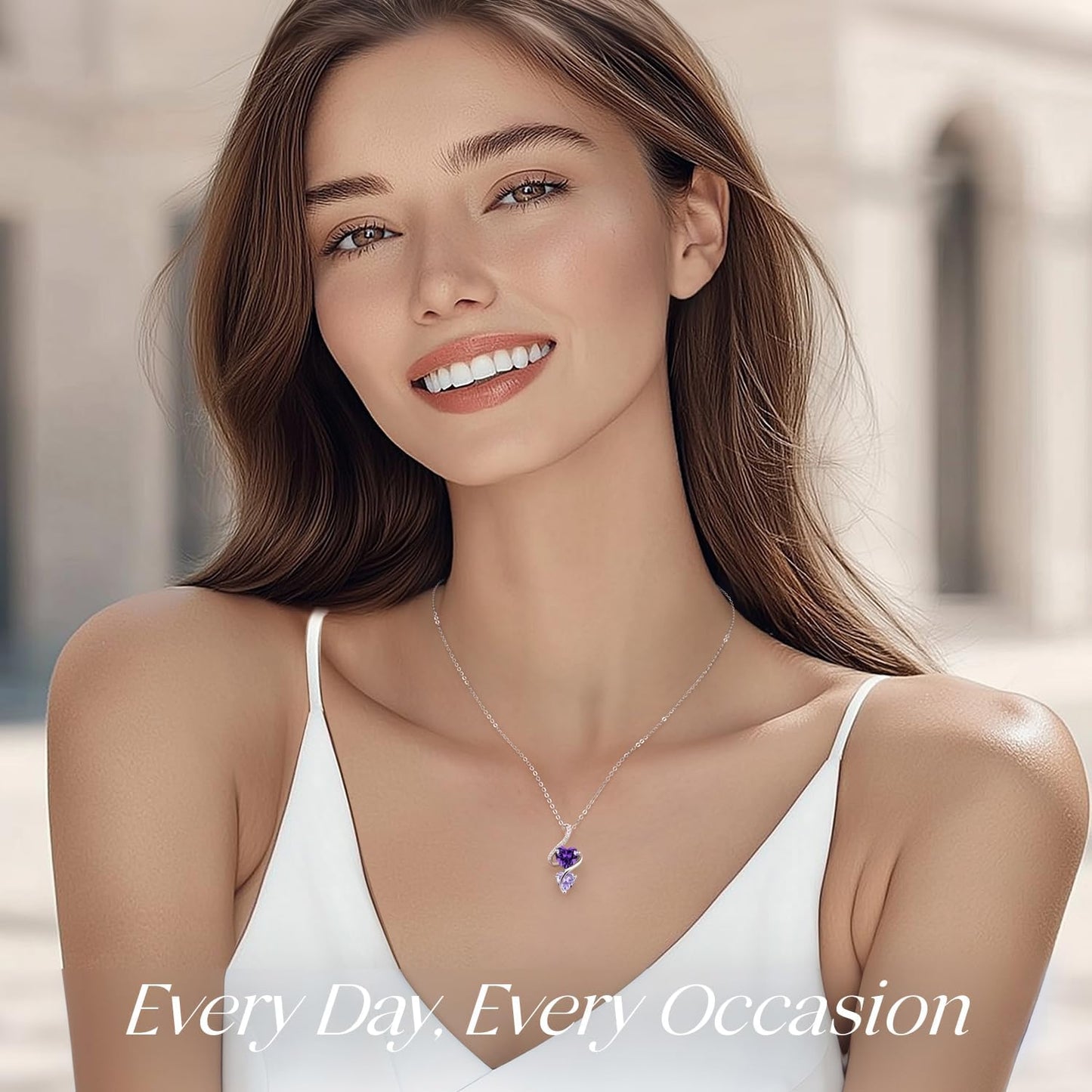 LOUISA SECRET Unique Double Heart Necklace Gifts for Wife Women, 925 Sterling Silver Tiny Birthstone Pendant Jewelry Gift for Her Girlfriend Mom Valentine's Day Anniversary Mother's Day Birthdays & Christmas