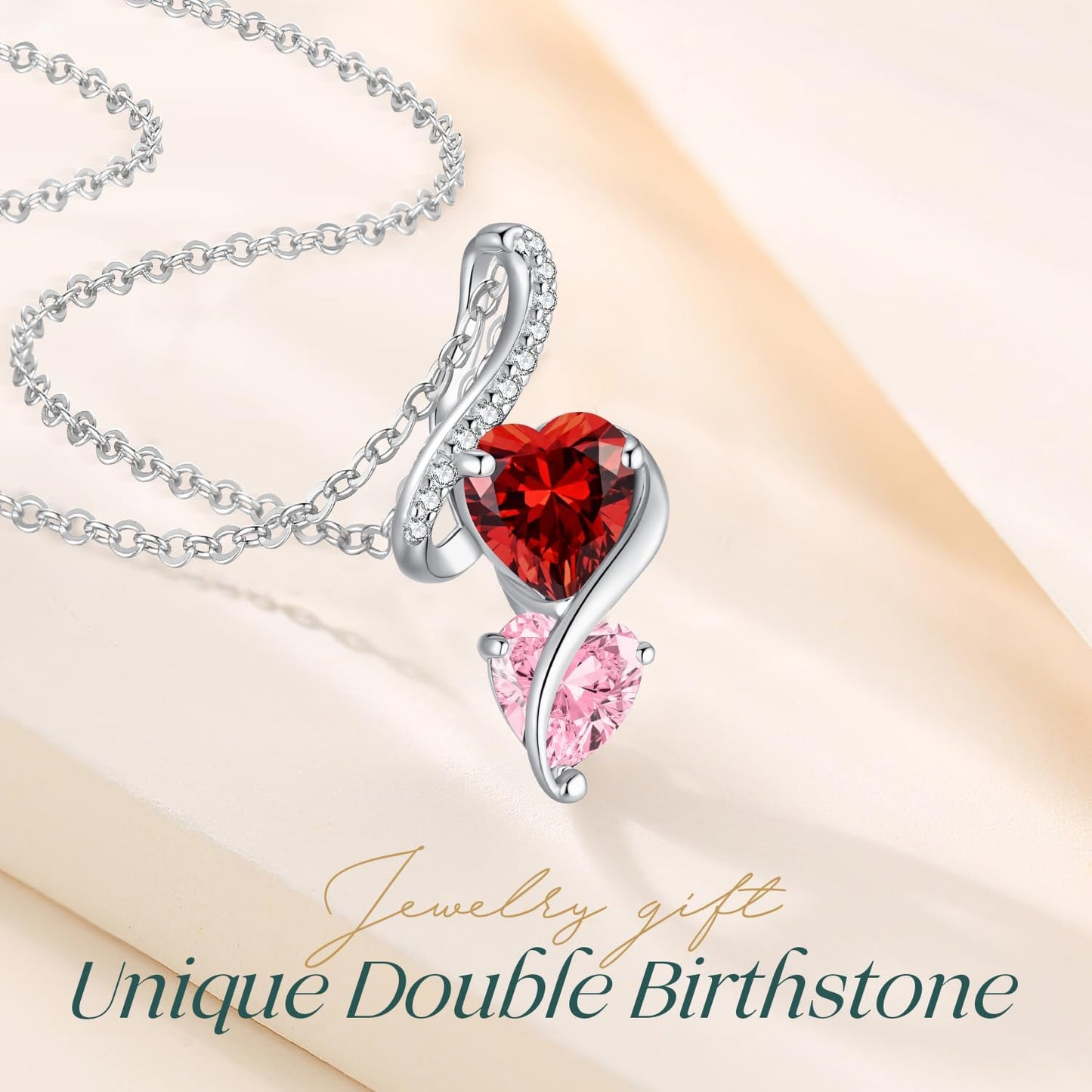 LOUISA SECRET Unique Double Heart Necklace Gifts for Wife Women, 925 Sterling Silver Tiny Birthstone Pendant Jewelry Gift for Her Girlfriend Mom Valentine's Day Anniversary Mother's Day Birthdays & Christmas