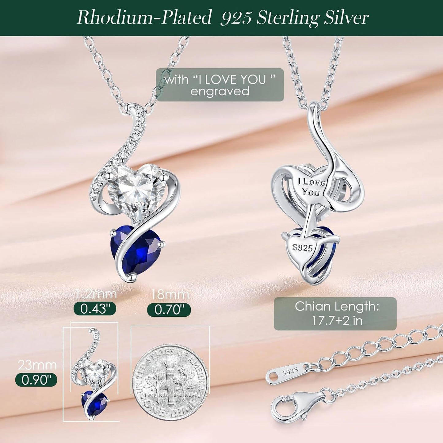 LOUISA SECRET Unique Double Heart Necklace Gifts for Wife Women, 925 Sterling Silver Tiny Birthstone Pendant Jewelry Gift for Her Girlfriend Mom Valentine's Day Anniversary Mother's Day Birthdays & Christmas