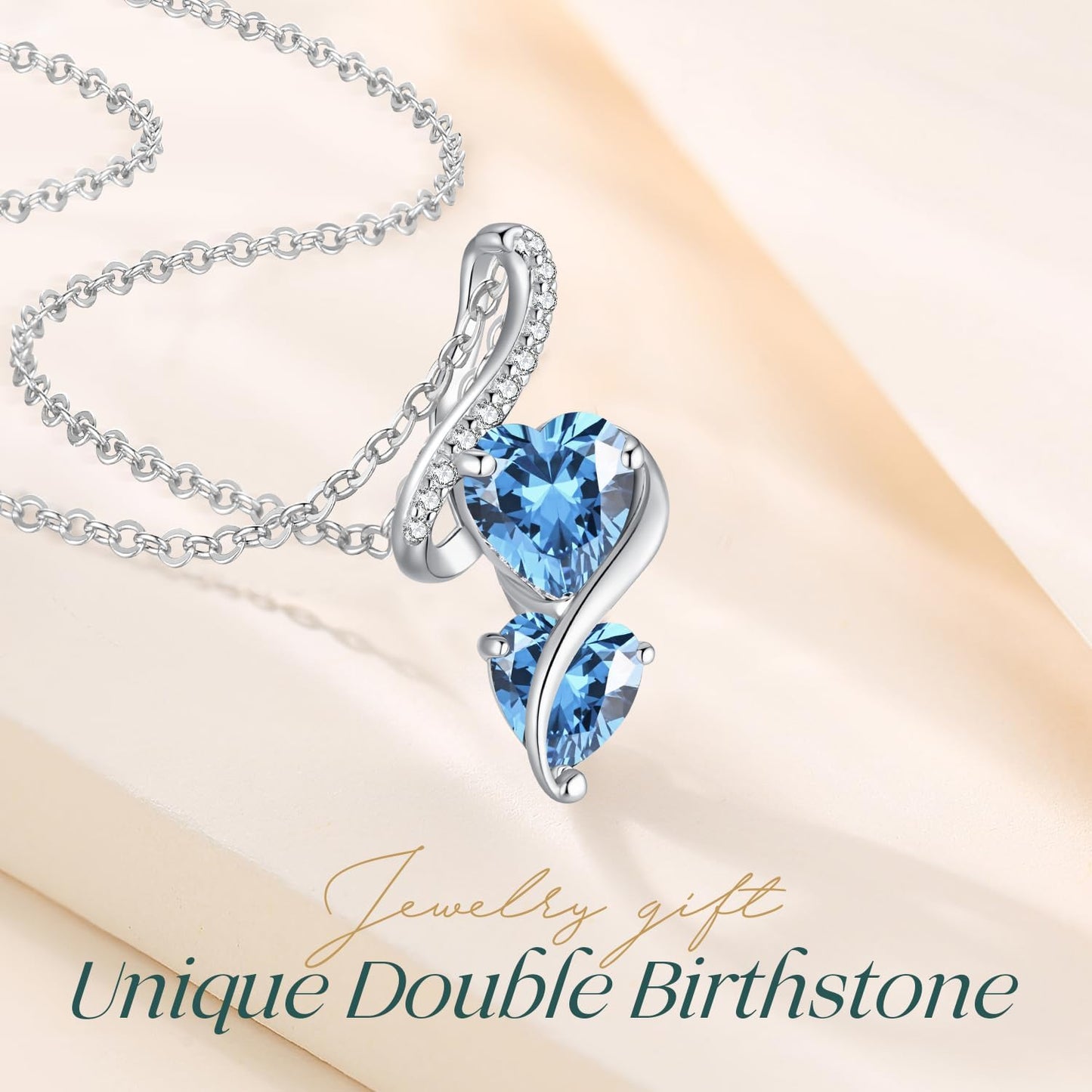 LOUISA SECRET Unique Double Heart Necklace Gifts for Wife Women, 925 Sterling Silver Tiny Birthstone Pendant Jewelry Gift for Her Girlfriend Mom Valentine's Day Anniversary Mother's Day Birthdays & Christmas