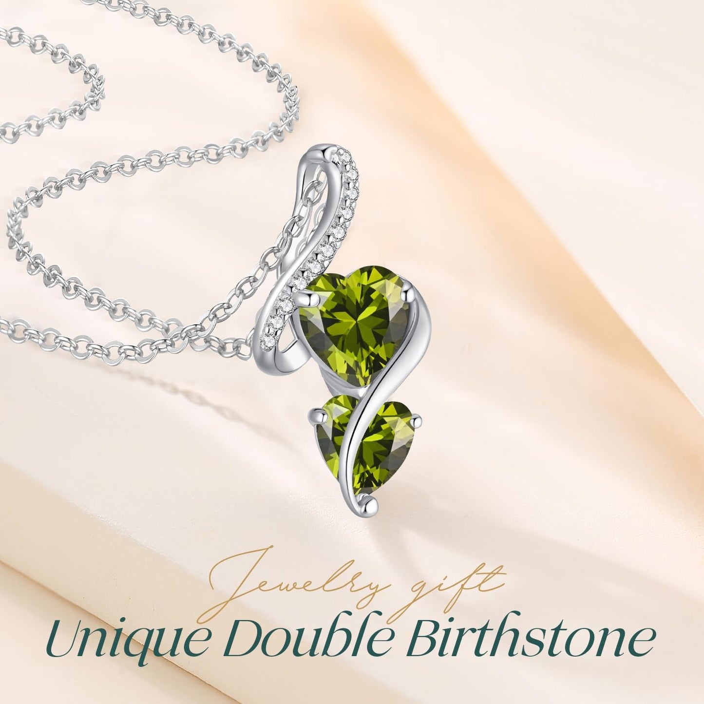 LOUISA SECRET Unique Double Heart Necklace Gifts for Wife Women, 925 Sterling Silver Tiny Birthstone Pendant Jewelry Gift for Her Girlfriend Mom Valentine's Day Anniversary Mother's Day Birthdays & Christmas