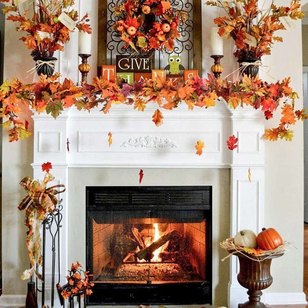 3pack Fall Garland Maple Leaf Garland 5.9Ft/Piece Fall Maple Leaves Garlands Thanksgiving Indoor Home Decor (3 Pcs)