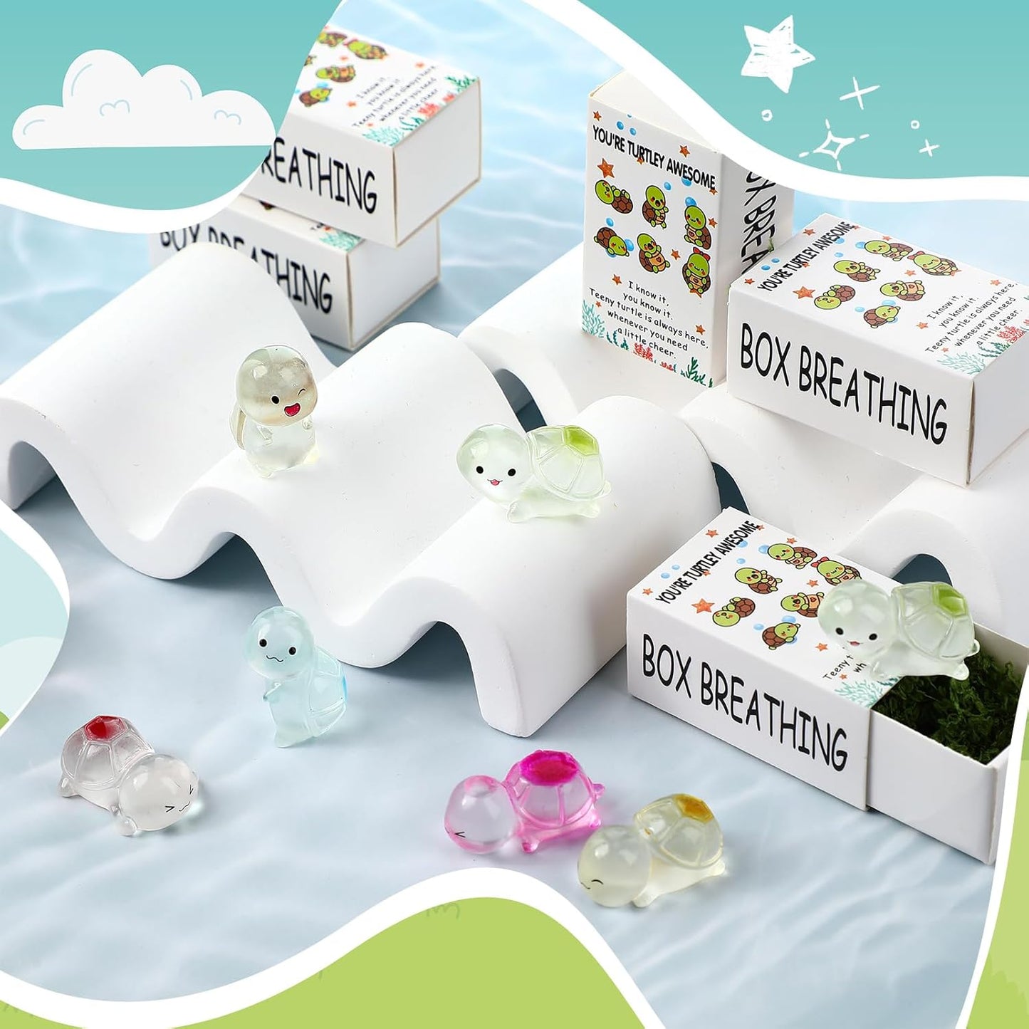 48 Sets Employee Appreciation Gifts Bulk Luminous Resin Animals Breathing Box Party Favor, Team Building Emotional Support Gifts Positive Thank You for Staff Coworkers(Turtley Awesome)